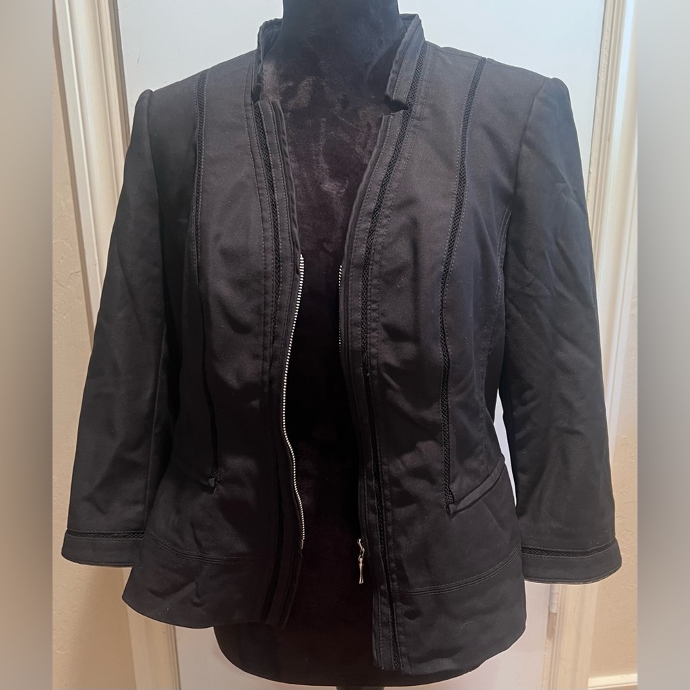 White House Black Market Perfect Form Zip Front Black Jacket Blazer Size 12 - Picture 5 of 14